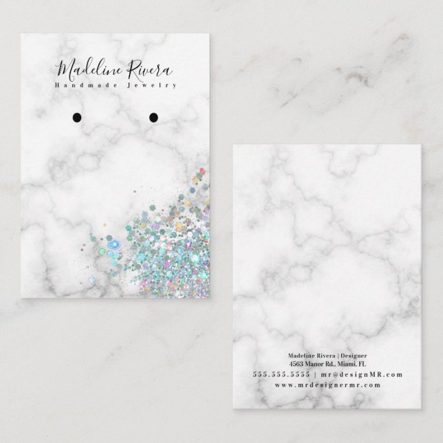 Holografiskt marble White Earring Visning Card (Fram/baksida)