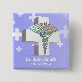 Holografiskt medicinskt 3D Caduceus White Kor Knapp