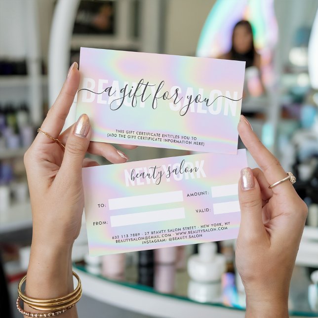 Holografiskt modernt presentkort för regnbåge med  (Holographic modern pastel rainbow salon gift card)