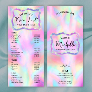 Holografiskt Neon Färg Girly Spa Salon Pris List Reklamkort
