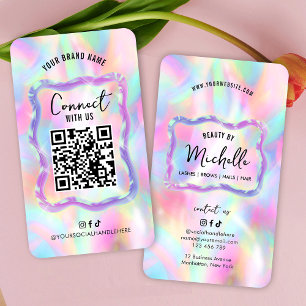 Holografiskt Neon Opal Girly Social Media QR-kod Visitkort