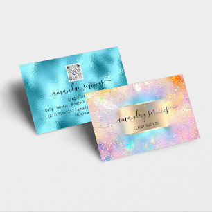 Holografiskt Ocean Guld Confetti Boutique Shop QR Visitkort