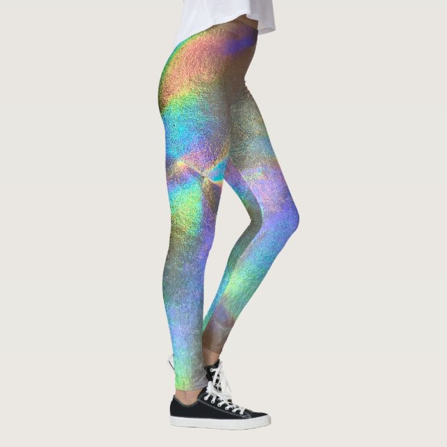 Holografiskt Peacock Iridescent Färgat regnbåge Leggings (Höger)