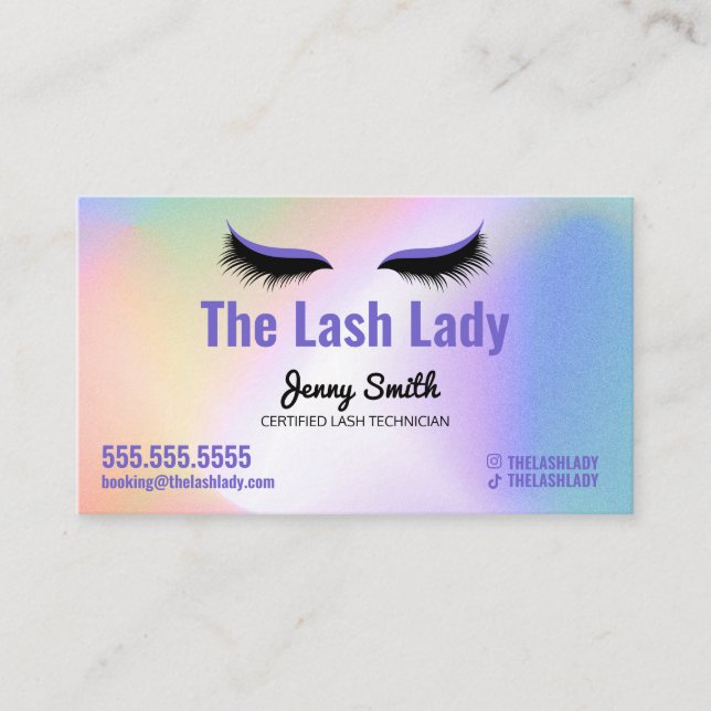 Holografiskt Rainbow Lash Tech Beauty Salon Visitkort (Framsida)