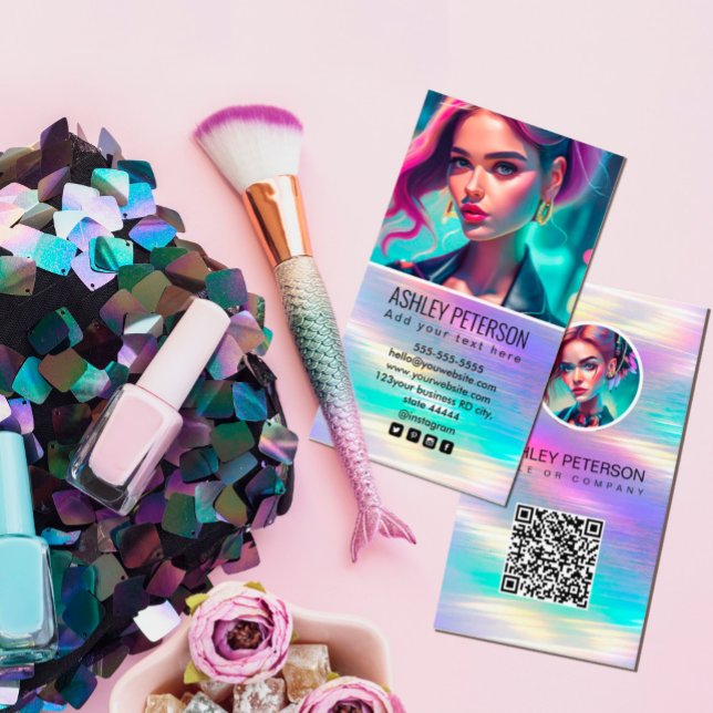 Holografiskt regnbåge QR-kodfoto | Social Media Visitkort ( A simple and professional way to introduce your business.  A perfect for makeup artist,illustrator,)