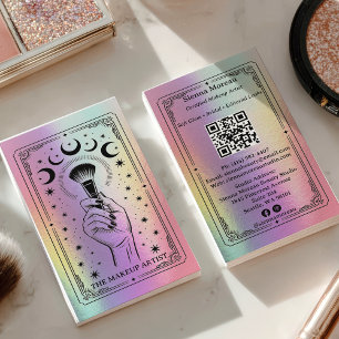 Holografiskt regnbågsfärg himmelsk tarot-smink QR Visitkort