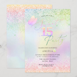 Holografiskt sötat 15 Rosa Diamond Glitter Inbjudningar
