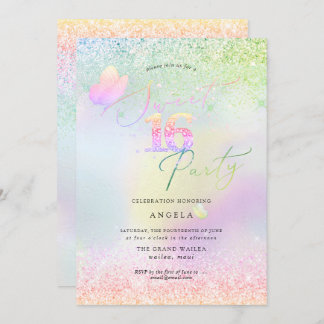 Holografiskt sötat 16 Rosa Diamond Glitter Inbjudningar