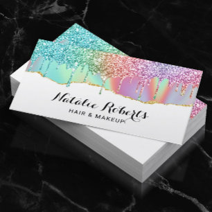 Holografiskt Unicorn Glitter Drips Beauty Salon #2 Visitkort