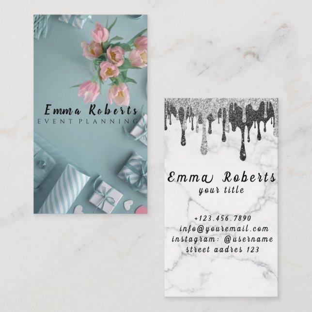 Holografiskt Unicorn Glitter Drips Beauty Salon Visitkort (Fram/baksida)