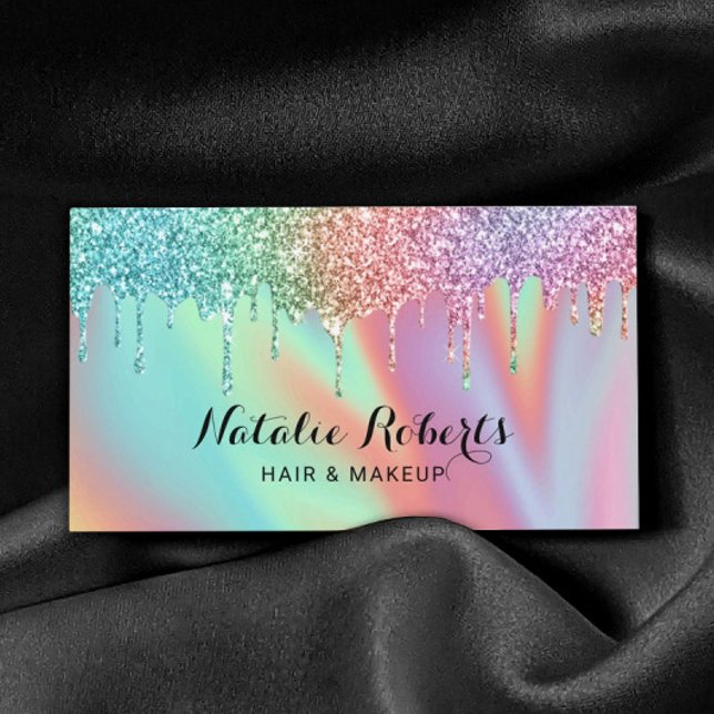 Holografiskt Unicorn Glitter Drips Beauty Salon Visitkort (Skapare uppladdad)