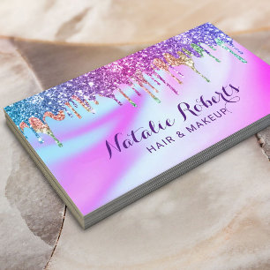 Holografiskt Unicorn Glitter Drips Beauty Salon Visitkort