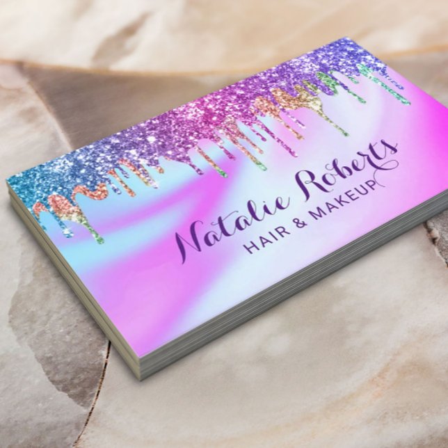 Holografiskt Unicorn Glitter Drips Beauty Salon Visitkort (Skapare uppladdad)