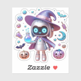 Holografiskt Witch Robot Vinyl Cute Halloween Tech Klistermärken