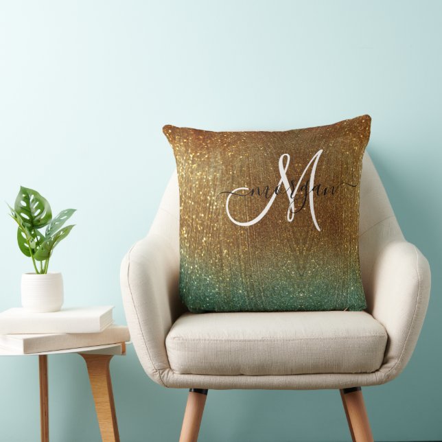 Hologragram guld Glitter Monogram Kudde (Stol)