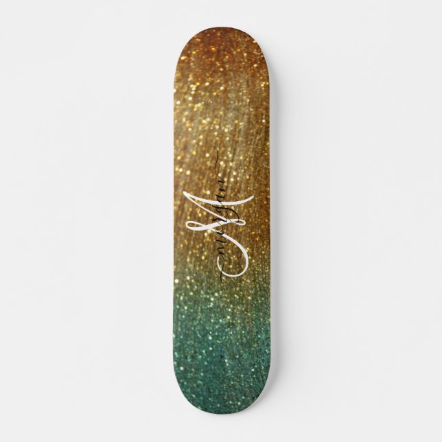 Hologragram guld Glitter Monogram Mini Skateboard Bräda 18,5 Cm (Framsida)