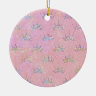 Hologram Holograph Glitter Krona Rosa Swirl Marble Julgransprydnad Keramik
