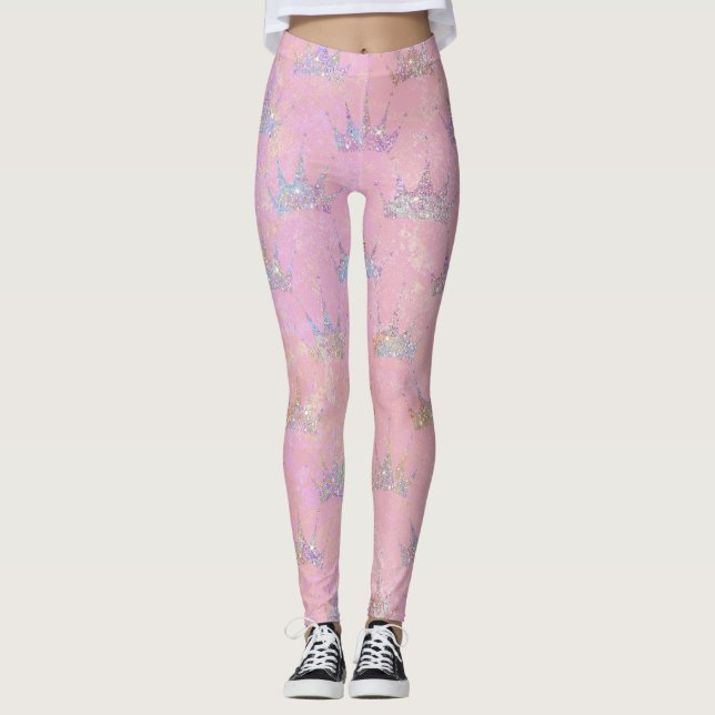 Hologram Holograph Glitter Krona Rosa Swirl Marble Leggings (Framsida)