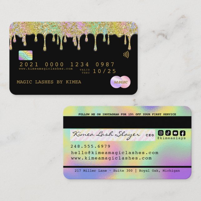 Hologram Rainbow Guld Glitter Luxury Kredit Card Visitkort (Fram/baksida)