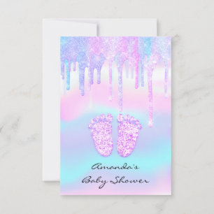 Hologram Unicorn Baby Shower Girl Feet Glitter Inbjudningar