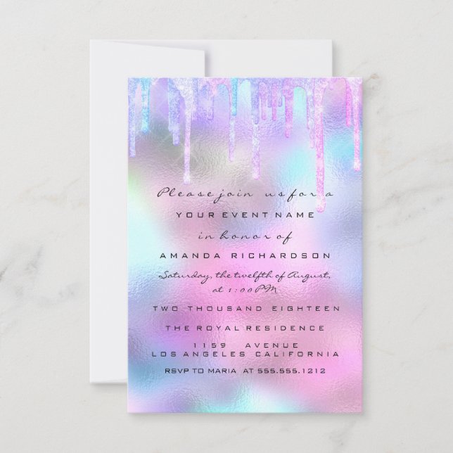 Hologram Unicorn Sjöjungfru 16:e 15:e Rosan Inbjudningar (Framsida)