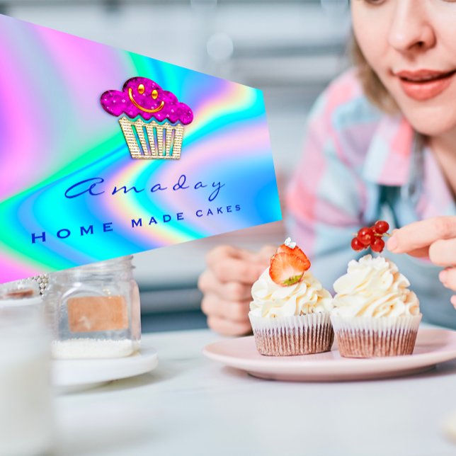 Holograph Bakery Home Made Cakes Logotyp Muffin Sm Visitkort (QR Code Personal Chef Cooking RestaurantFoodOrange Business Card)