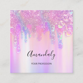 Holograph Blue Drip Cosmetics Nagel Rosa Logotyp Fyrkantigt Visitkort