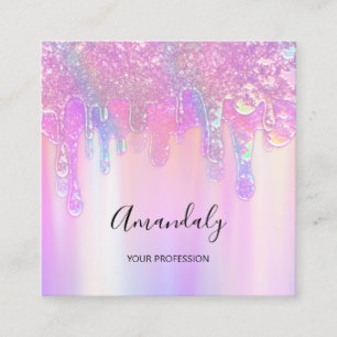 Holograph Blue Drip Cosmetics Nagel Rosa Logotyp Fyrkantigt Visitkort