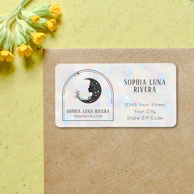 HoloGraph Boho Arch Celestial Crescent Måne Adressetikett (Holographic Boho Arch Celestial Crescent Moon Label)