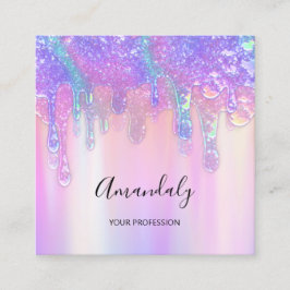 Holograph Drip Cosmetics Nagel Rosa Logotyp Beauty Fyrkantigt Visitkort