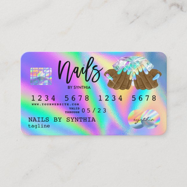 Holograph Kredit Card Nagel Tech-manikyr Visitkort (Framsida)