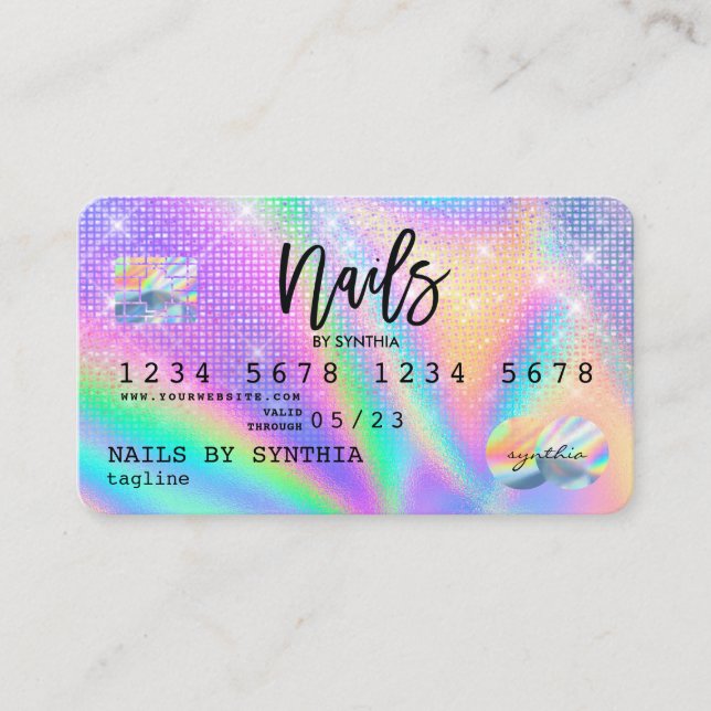 Holograph Kredit Card Nagel Tech Visitkort (Framsida)