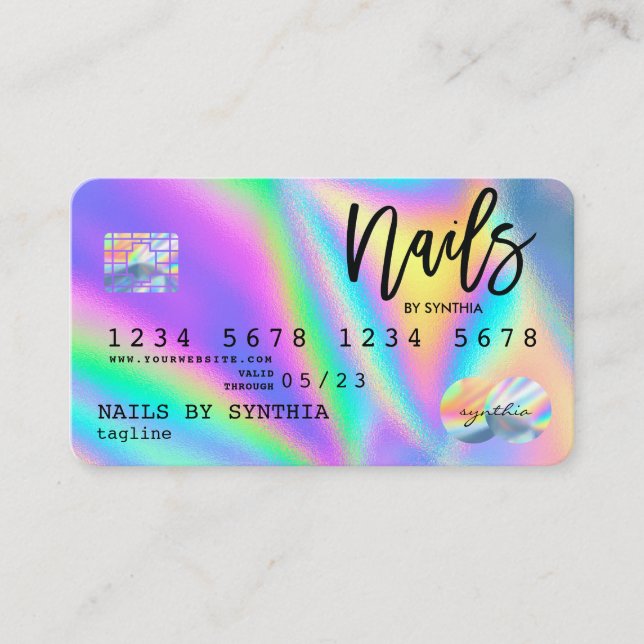 Holograph Kredit Card Nagel Tech Visitkort (Framsida)