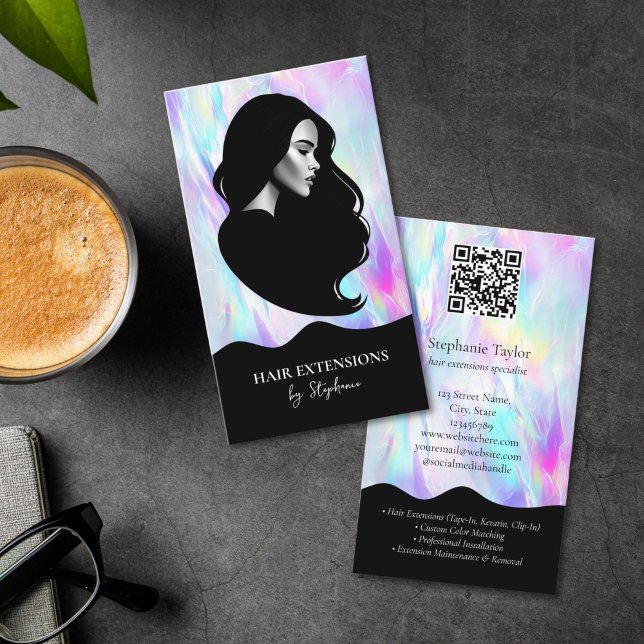 Holograph Luxury Hair Stylist Extensions Wig Photo Visitkort (luxury holographic hair stylist business card)