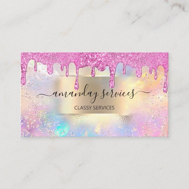 Holograph Makeup Boutique Shop Guld Rosa Vax Drip Visitkort (Framsida)