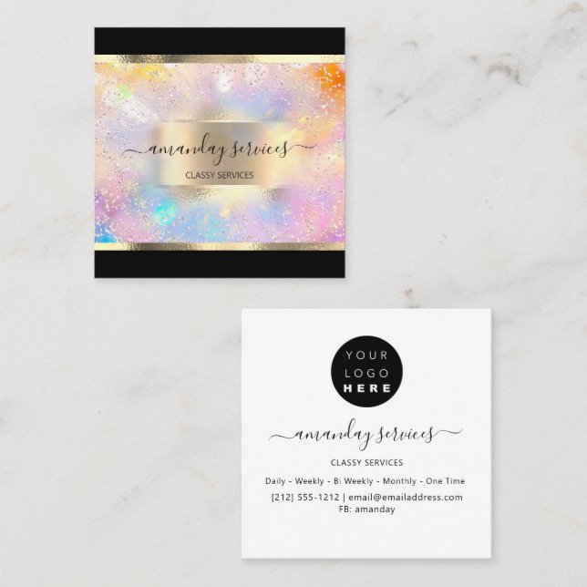 Holograph Makeup Guld Ram Boutique Shop Square Fyrkantigt Visitkort (Fram/baksida)