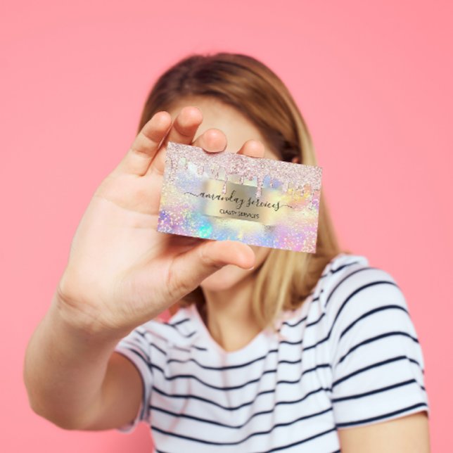 Holograph Makeup Lash Boutique Guld Ro Drift Visitkort (Holograph Makeup Lashes Boutique Gold Rose Drip Business Card)