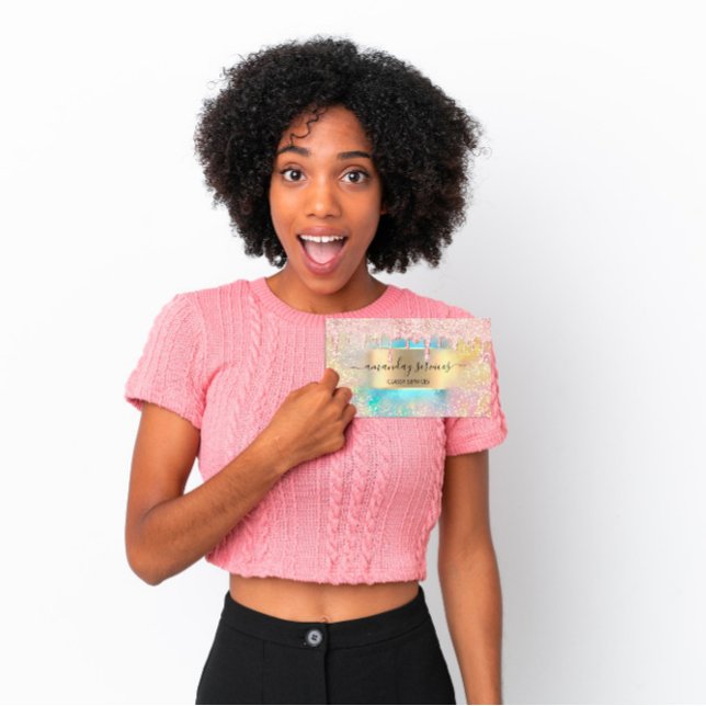 Holograph Makeup Lash NAGEL Studio Guld Rosa Visitkort (Holograph Makeup Lashes NAILS Studio Gold Pink Business Card)