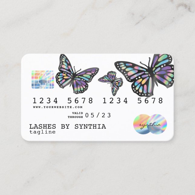 Holograph Modern Kredit Card Monarch Butterfly Visitkort (Framsida)