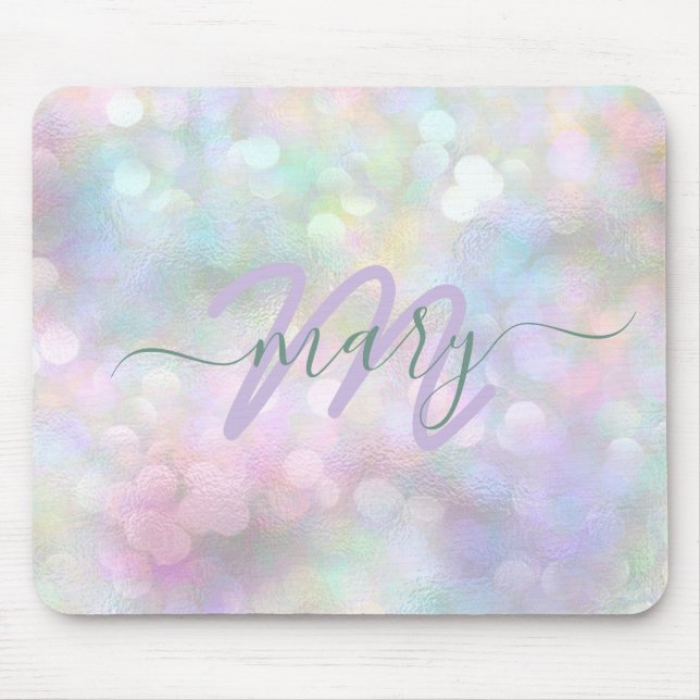 Holograph Pastel Ombre Namn Monogram Unicorn Musmatta (Framsidan)