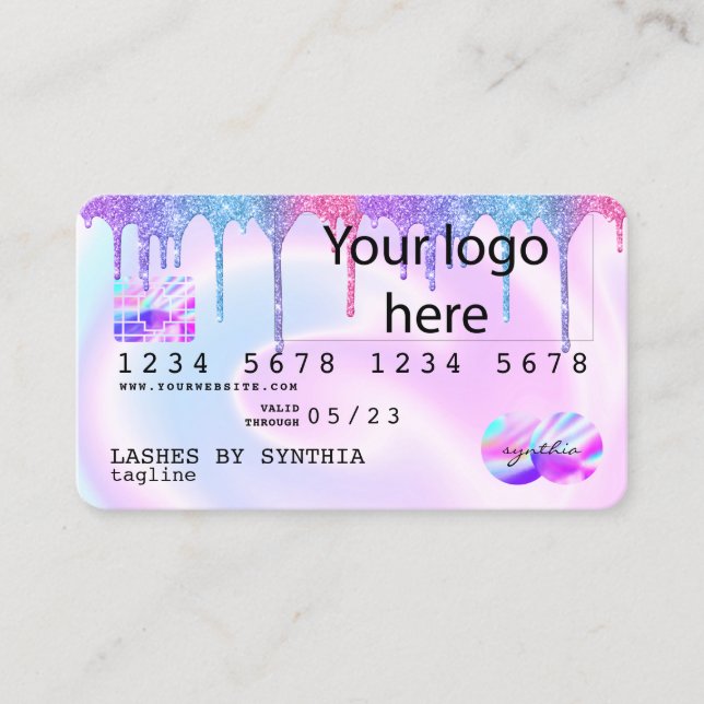 Holograph Pastel Unicorn Modern Kredit Card-logoty Visitkort (Framsida)