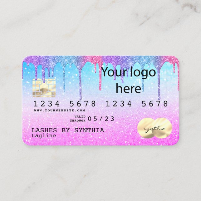 Holograph Pastel Unicorn Modern Kredit Card-LOGOTY Visitkort (Framsida)