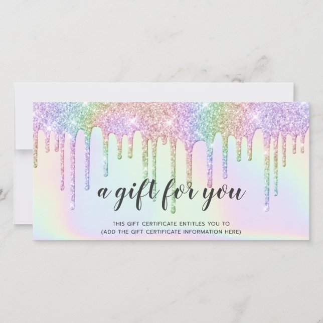 Holograph presentcard unicorn glitter drops glam (Framsida)