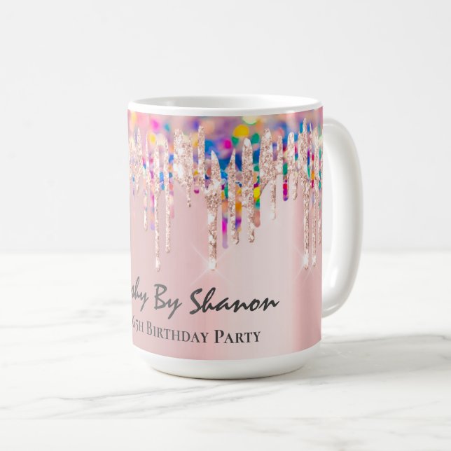 Holograph Rosa ros Bride Shower Sweet 16:e Kaffemugg (Framsida höger)