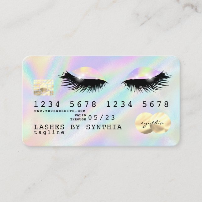 Holograph Unicorn Dricks Kredit Card ögon lash Visitkort (Framsida)