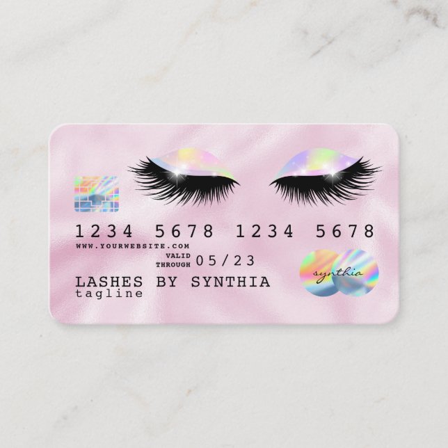 Holograph Unicorn Rosa Kredit Card ögon lash Visitkort (Framsida)