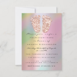 HolographGlitter Drips Ro Guld Baby Shower Feet Inbjudningar