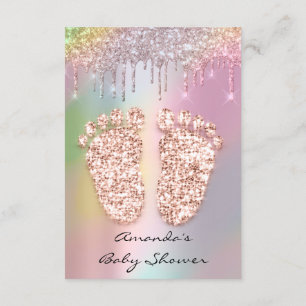 HolographGlitter Drips Ro Guld Baby Shower Feet Inbjudningar