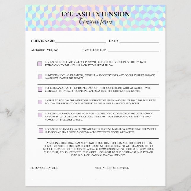 Holographic Eyelash Consent form Reklamblad (Framsidan)