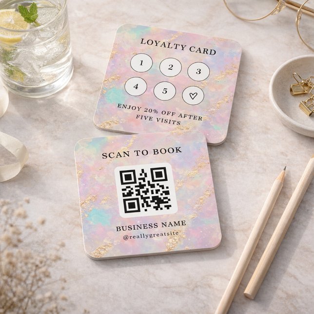 Holographic Glitter Loyalty Card Stamp Card QR Cod Fyrkantigt Visitkort (Skapare uppladdad)